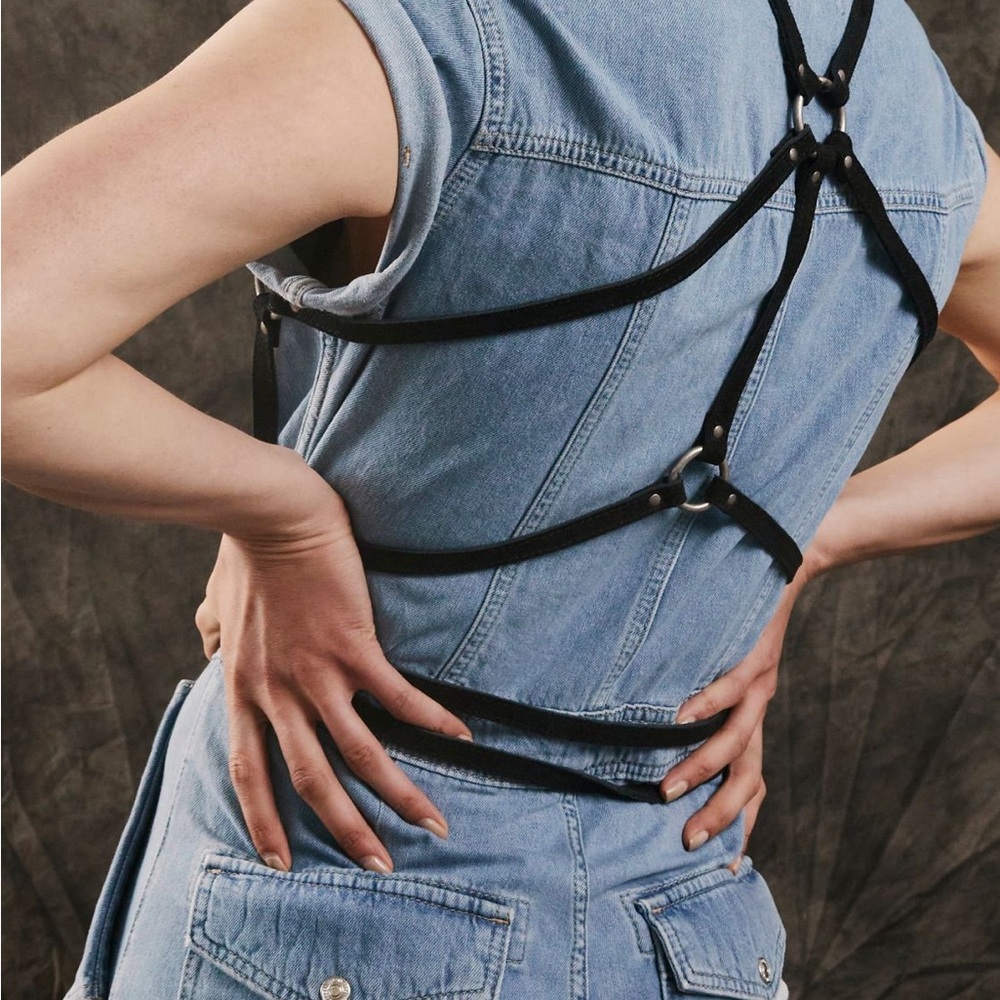 Free People Black Strappy Body Harness with Metal Rings s/m - Picture 3 of 4